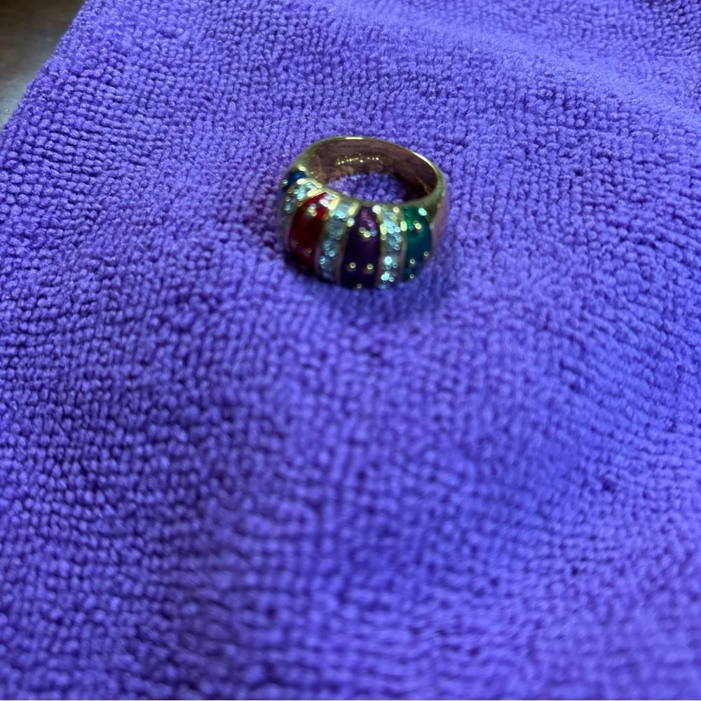 178 Joan Rivers Red, Blue, Green&Purple Enamel Rhinestone Gold Tone Dome 7.75 - Picture 1 of 10